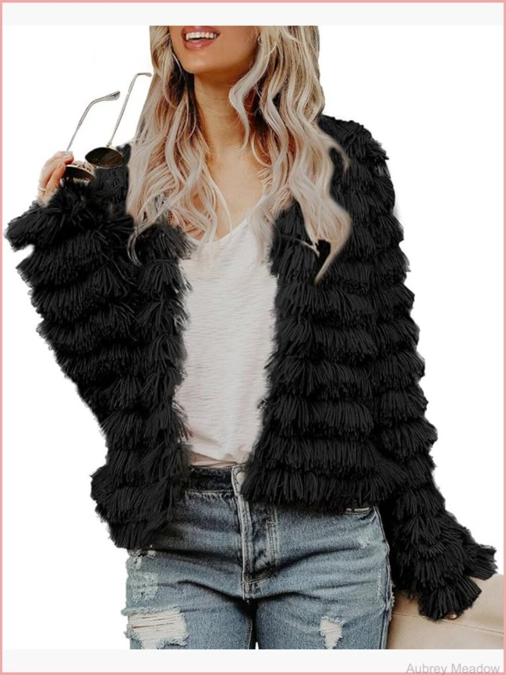 Faux Fur Open Front Cardigan Coat Winter Warm Fluffy Jacket